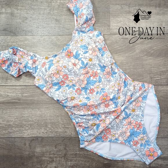 Eomenie Ruffle Shoulder Tummy Control One Piece Swimsuit Size S - Picture 2 of 6